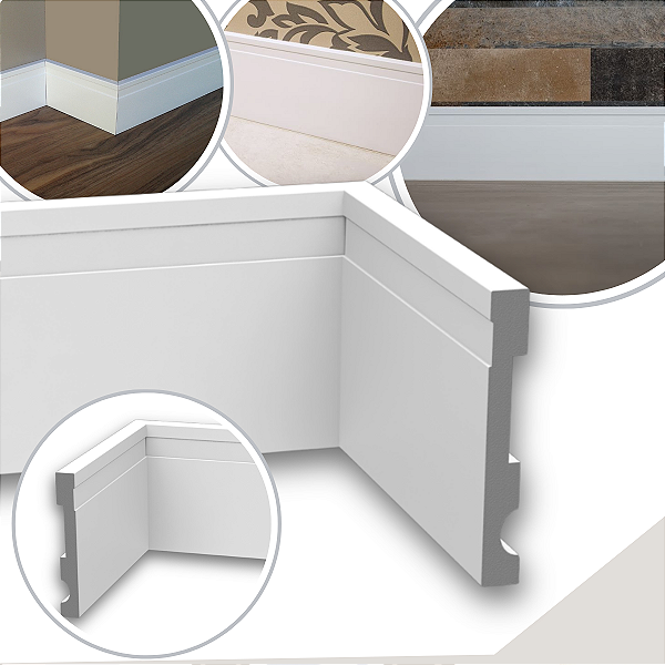 Rodapé Guarnição de Poliestireno 10 cm Alt Alizar Branco Frisado (13mm x 2,40 metros)