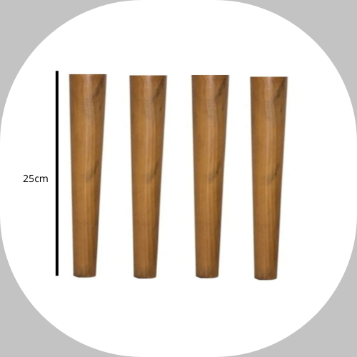 Pé Palito de Madeira 25cm c/ 4 unidades + base + parafusos