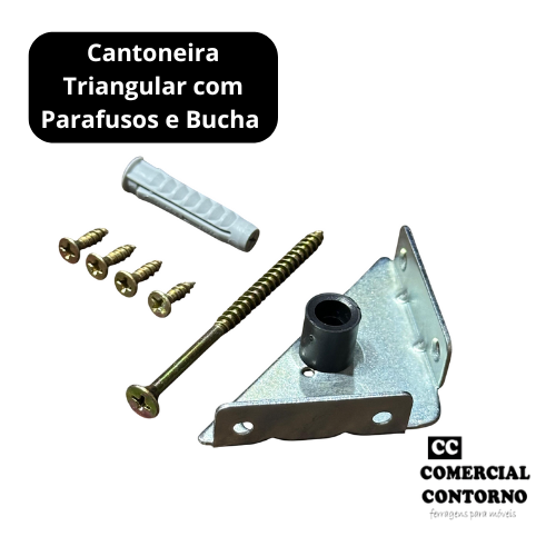 Kit Cantoneira Triangular Metalfixe com Parafusos e Bucha – Suporte para Móveis