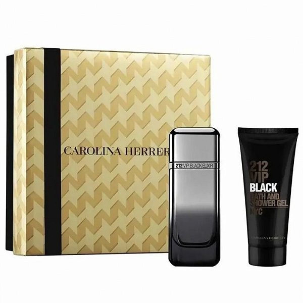Kit Carolina Herrera 212 Vip Black Elixir 100ml + Shower Gel