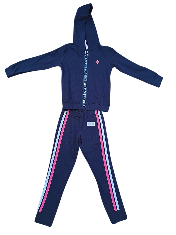 Conjunto com Capuz e Listras Laterais