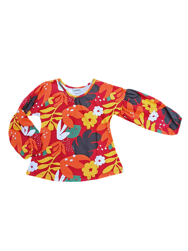 Conjunto Infantil Floral e Calça Cinza com Estampa