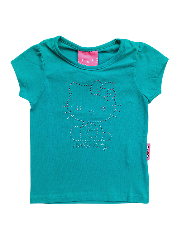 Camiseta Infantil Hello Kitty Verde com Strass