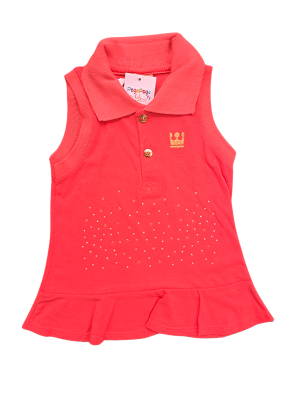 Blusa Polo Infantil Feminina Coloritta – Coral com Pedrarias