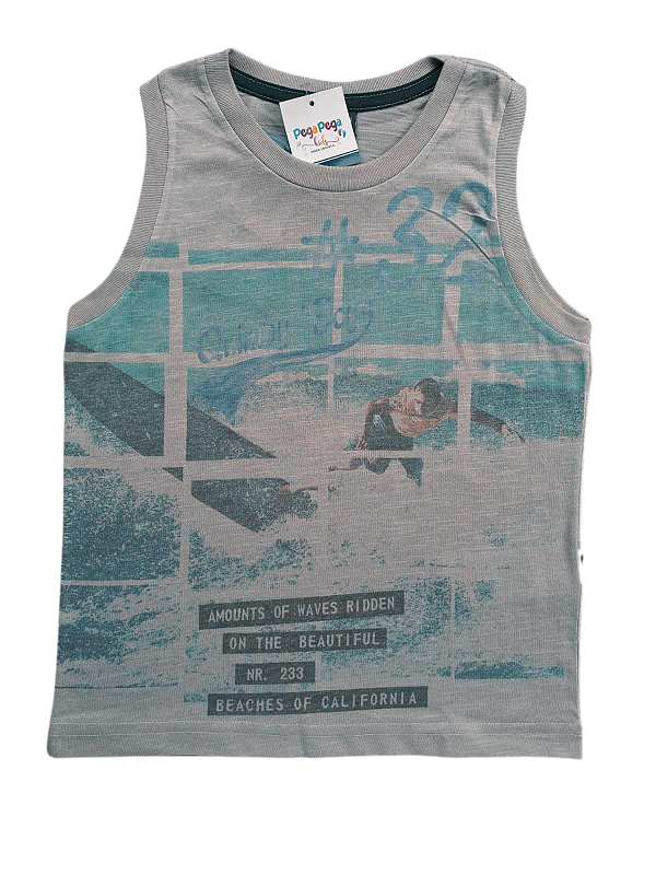 Regata Infantil Quimby Masculina Estampa Califórnia – Cinza Mescla