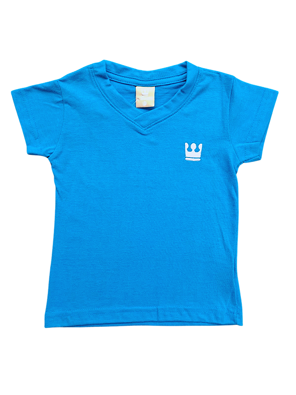 Camiseta Infantil Masculina Coloritta Azul com Coroa Bordada