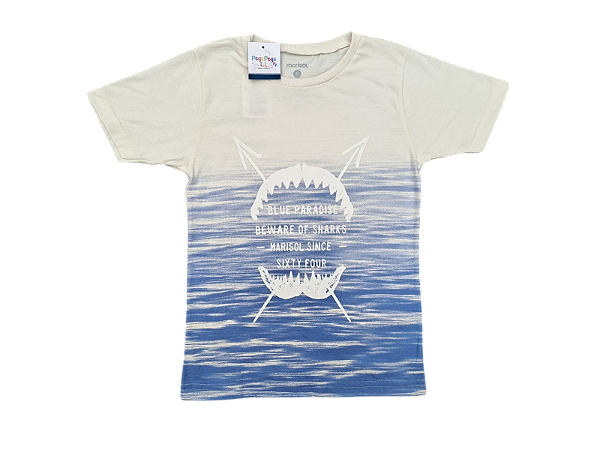 Camiseta Infantil Masculina Marisol – Estampa Tubarão Azul e Bege