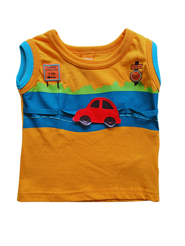 Regata Infantil Marisol com Estampa de Carro – Laranja e Azul