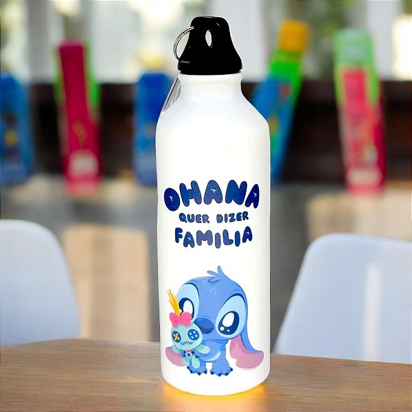 Garrafa de Alumínio Branca Stitch Cute com Mosquetão - Disney Original - 500ml - 1 unidade - Rizzo