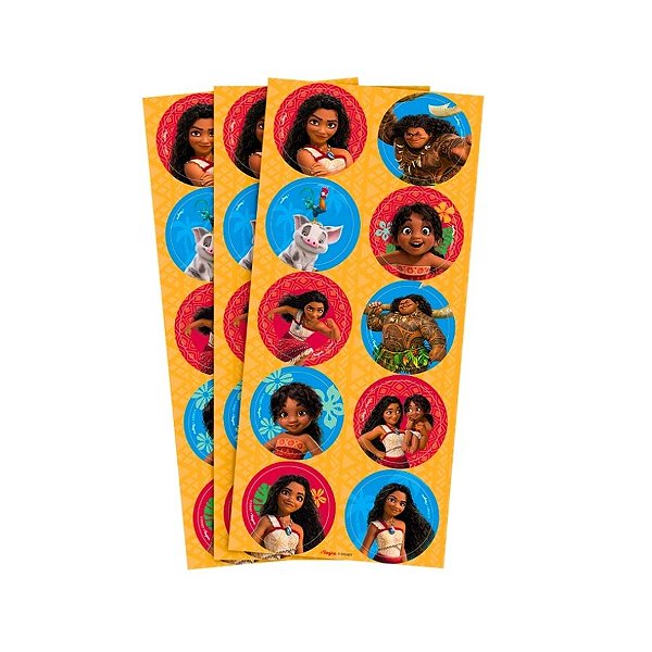 Adesivo Redondo - Moana 2 - 30 unidades - Disney Original - Rizzo