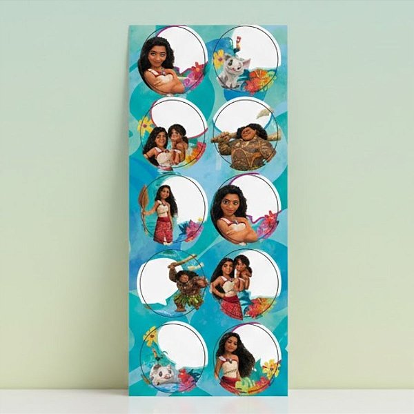 Adesivo Redondo - Moana 2 - 10 unidades - Disney Original - Rizzo