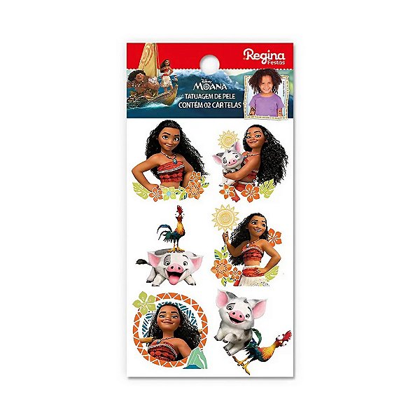Tatuagem Temporária para Pele - Moana - 12 unidades - Disney Original - Rizzo