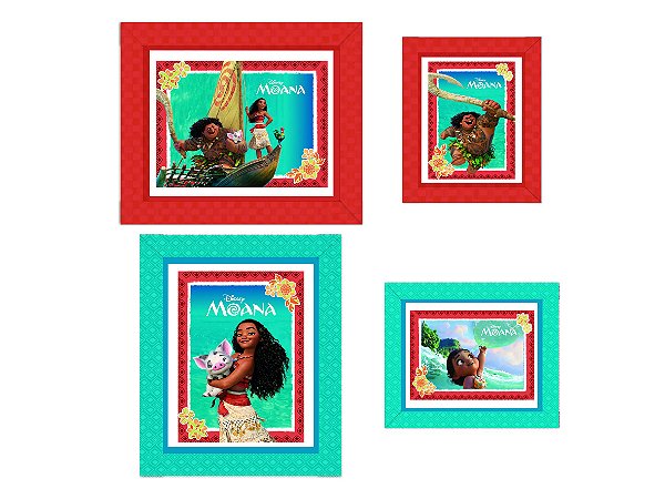 Quadro Decorativo Festa Moana - 4 Unidades - Disney Original -  Festas