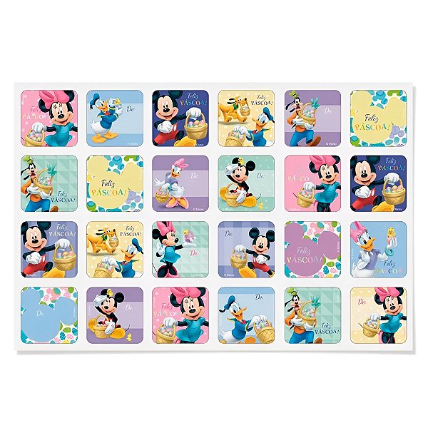 Adesivo Quadrado Turma do Mickey - 48 unidades -  Disney Original - Rizzo