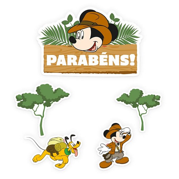 Decoração de Bolo - Cenario Mickey Safari - 5 unidades - Disney Original - Rizzo