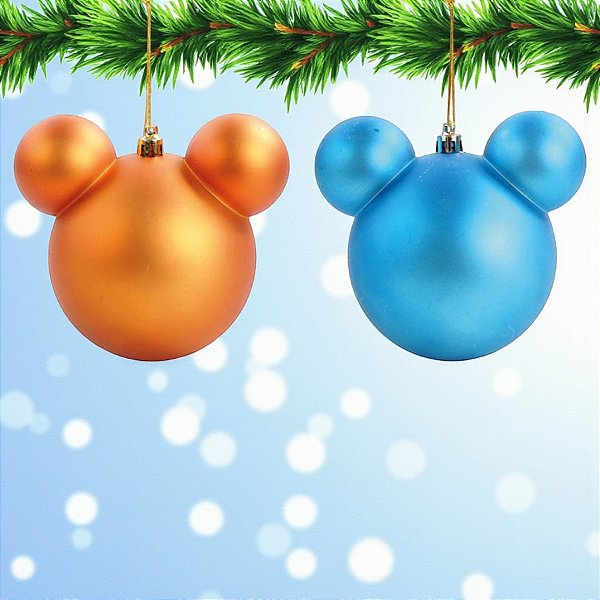 Kit Bolas de Natal Mickey Azul e Laranja - 10cm - 2 unidades - Disney Original - Rizzo