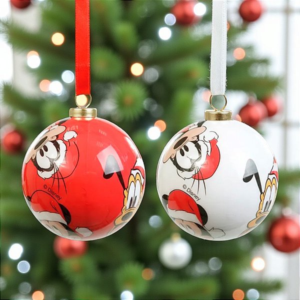 Bola de Natal  Mickey, Pluto e Pateta - 12cm - 2 unidades - Disney Original - Rizzo