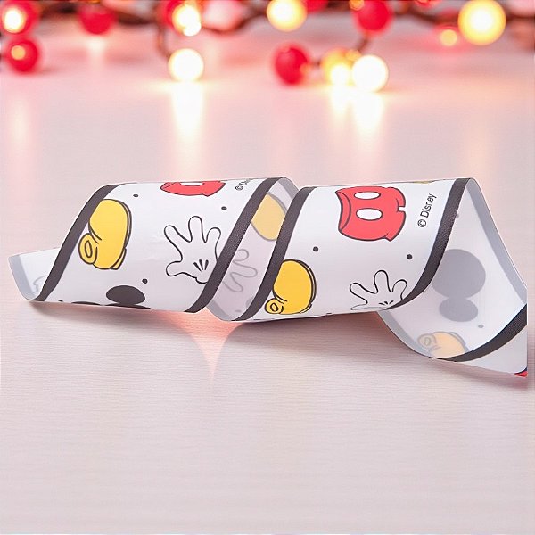 Fita de Cetim Estampa Mickey - Vermelho/Preto/Amarelo - 6,3x1000cm  - 1 unidade - Disney Original - Rizzo