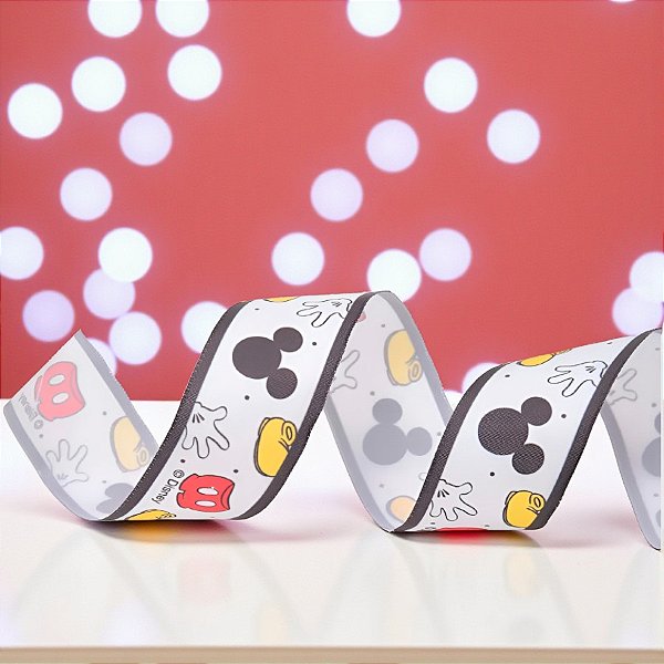 Fita de Cetim Estampa Mickey - Vermelho/Preto/Amarelo - 3,8x1000cm  - 1 unidade - Disney Original - Rizzo