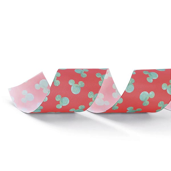 Fita de Cetim Estampa Mickey Vermelho e Verde - 6,3cm x 914cm - 1 unidade - Disney Original - Rizzo