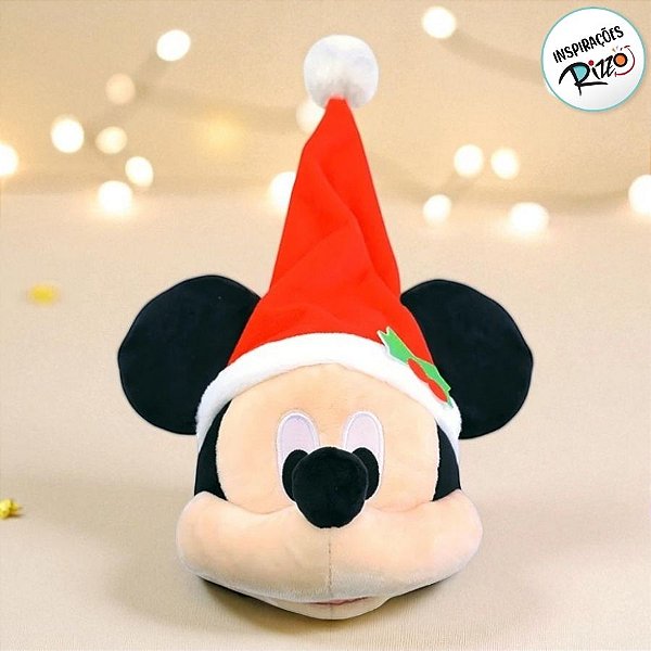 Pelúcia Cabeça Mickey c/ Gorro de Natal - 15 cm - Natal Disney - 1 unidade - Disney Original - Rizzo