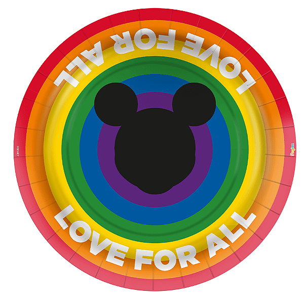 Prato de Papel Festa Mickey Arco-Íris - 12 unidades - Disney Original - Rizzo