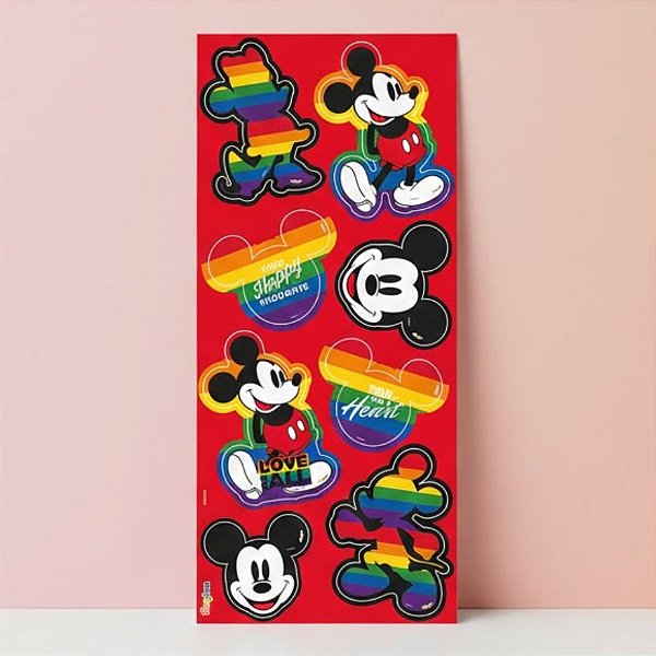 Adesivo Redondo Decorativo Festa Mickey Arco-Íris - 24 unidades - Disney Original - Rizzo