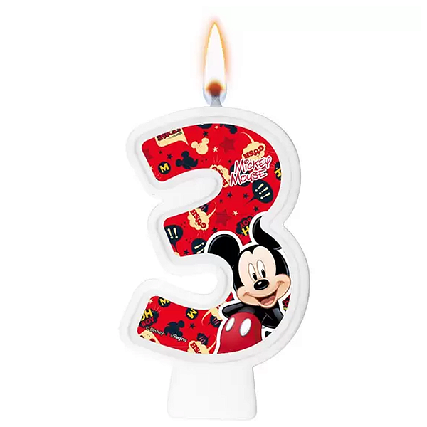 Vela Festa Mickey Número 3 - 01 unidade - Disney Original - Rizzo
