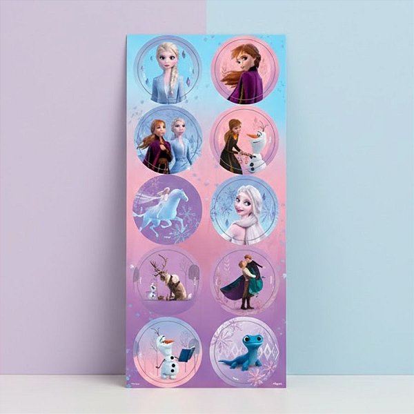 Adesivo Redondo Disney Frozen - 30 Unidades - Disney Original - Rizzo