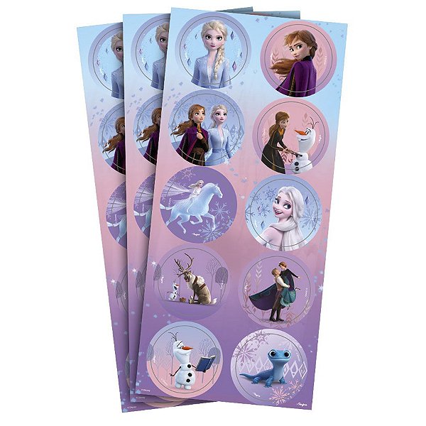 Adesivo Redondo Disney Frozen - 30 Unidades - Disney Original - Rizzo