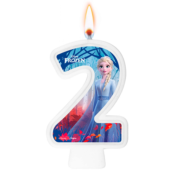 Vela Festa Frozen Número 2 - 01 unidade - Disney Original - Rizzo Festas