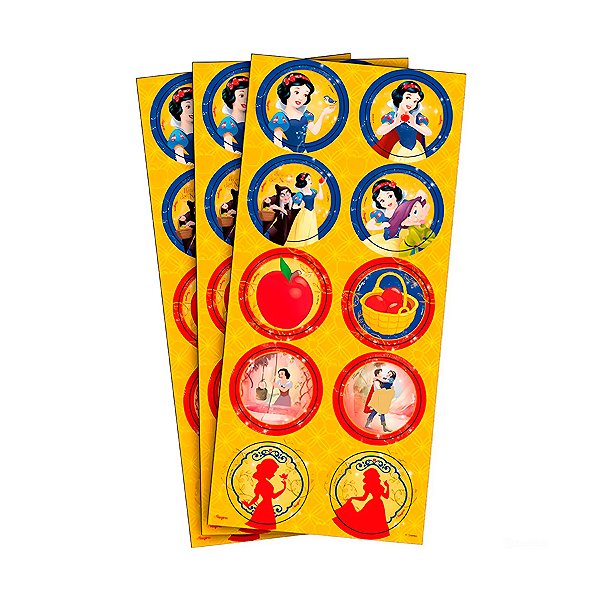 Adesivo Redondo - Branca de Neve Clássica - 30 unidades - Disney Original - Rizzo
