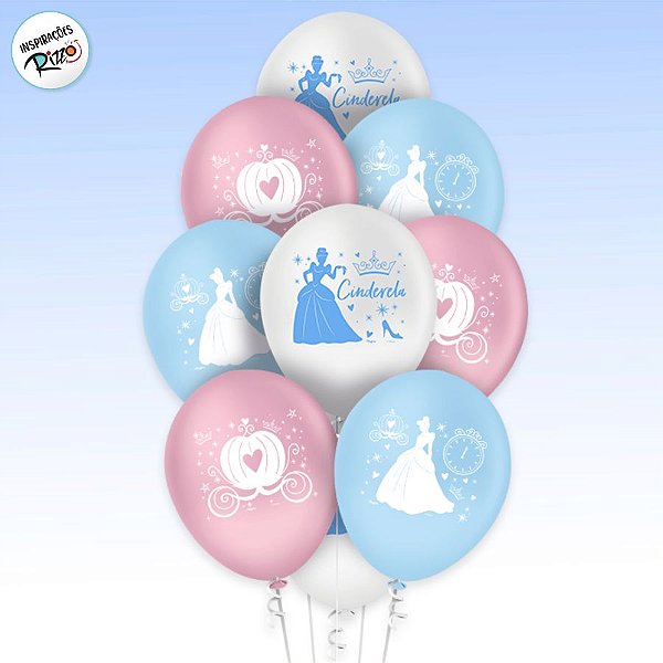 Balão Látex 9" - Festa Cinderela Clássica - 25 unidades - Disney Original - Rizzo