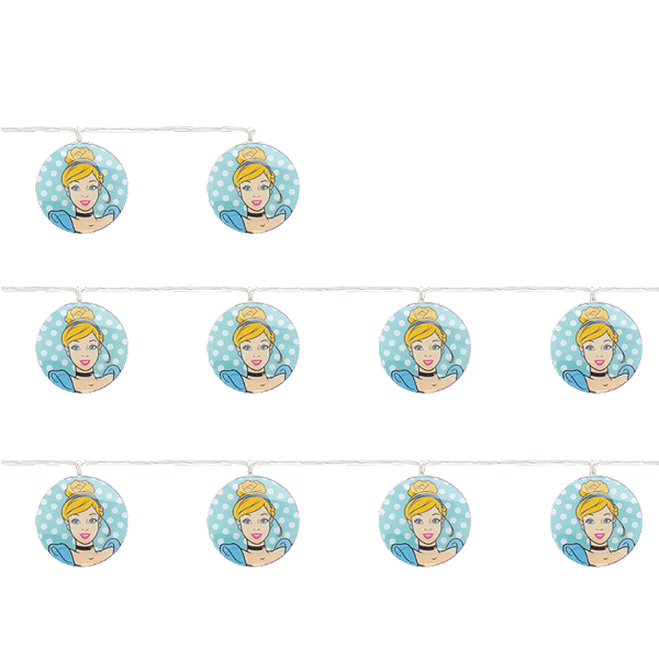 Cordão 10 Leds Cinderela Azul e Amarelo 165cm - 01 Unidade - Disney Original - Rizzo