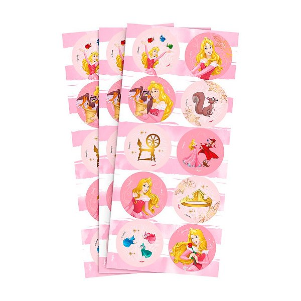 Adesivo Decorativo Redondo - Aurora - 30 unidades - Disney Original - Rizzo