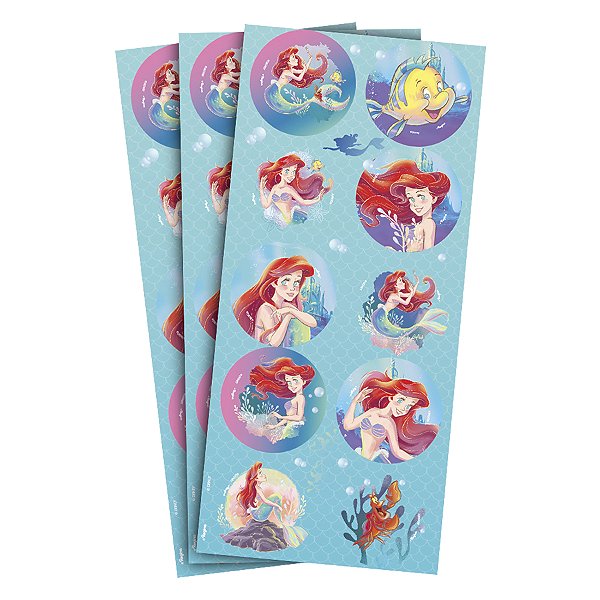 Adesivo Redondo - Ariel Disney - 30 unidades - Disney Original - Rizzo