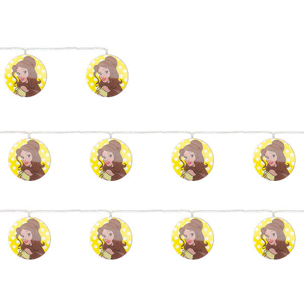 Cordão 10 Leds Bela e a Fera Amarelo, Marrom e Branco 165cm - 01 Unidade - Disney Original - Rizzo