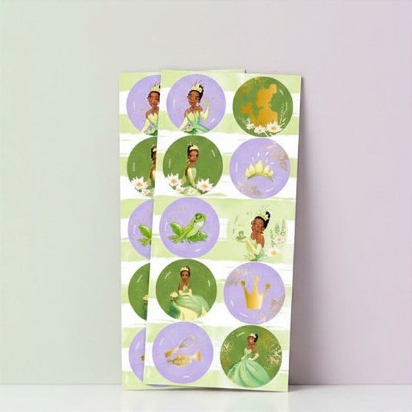 Adesivo Decorativo Redondo - Tiana - 30 unidades - Disney Original - Regina