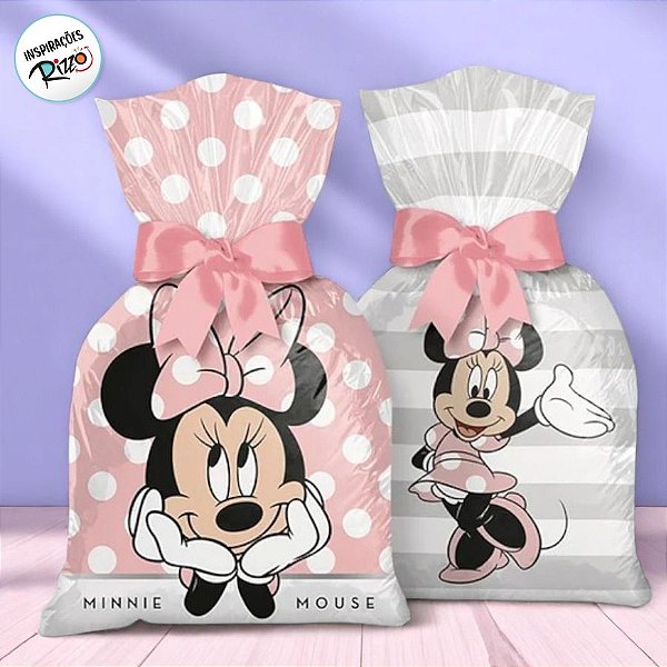 Sacola Plástica - Minnie Mouse Rosa   - 8 unidades - Disney Original - Rizzo