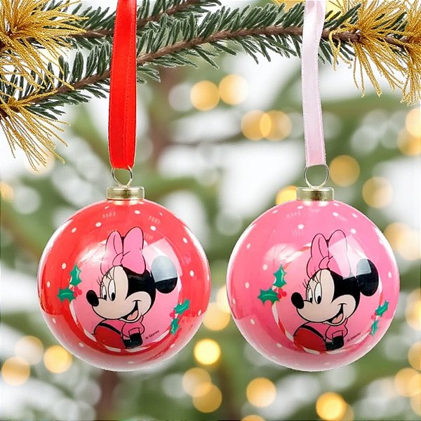 Bola de Natal  - Minnie - 10cm - 2 unidades - Disney Original - Rizzo