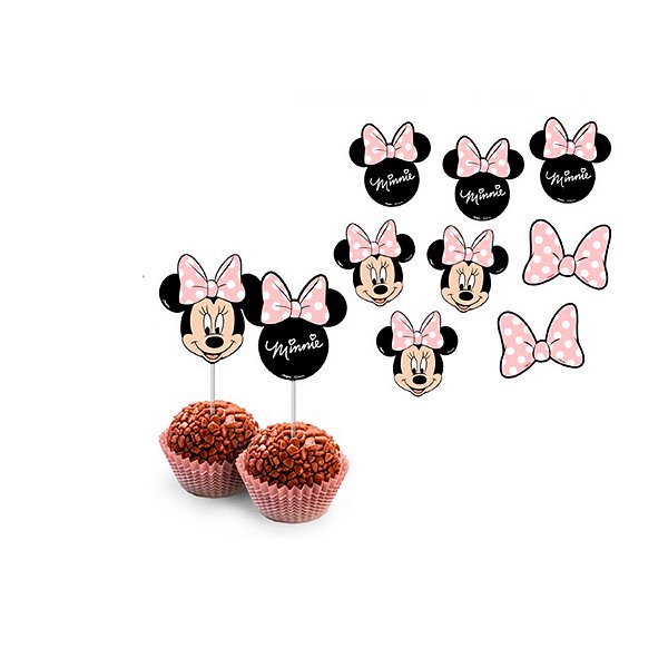 Pick Decorativo - Minnie Mouse Rosa - 8 unidades - Disney Original - Rizzo