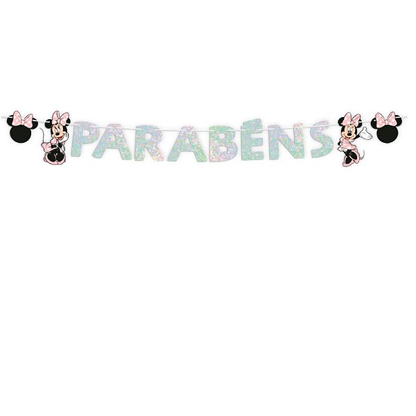 Faixa Parabéns - Minnie Mouse Rosa - 1 unidade - Disney Original - Rizzo
