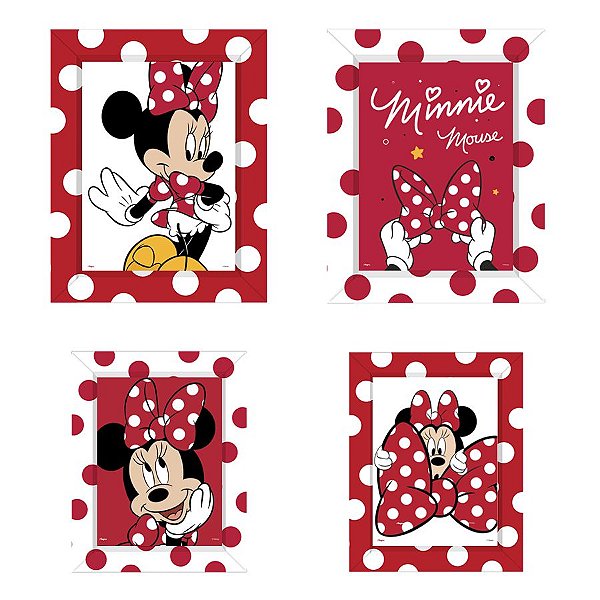 Quadro com Moldura de Papel Festa Minnie Mouse - 04 Unidades - Disney Original - Rizzo