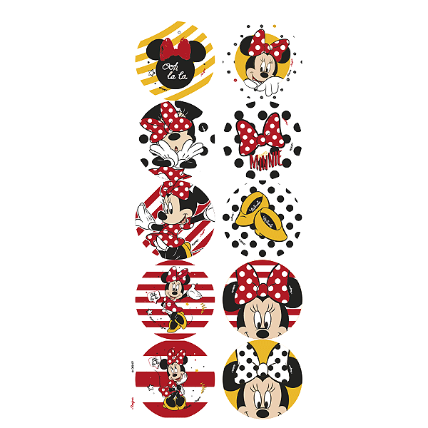 Adesivo Redondo Festa Minnie Mouse - 30 Unidades - Disney Original  - Rizzo