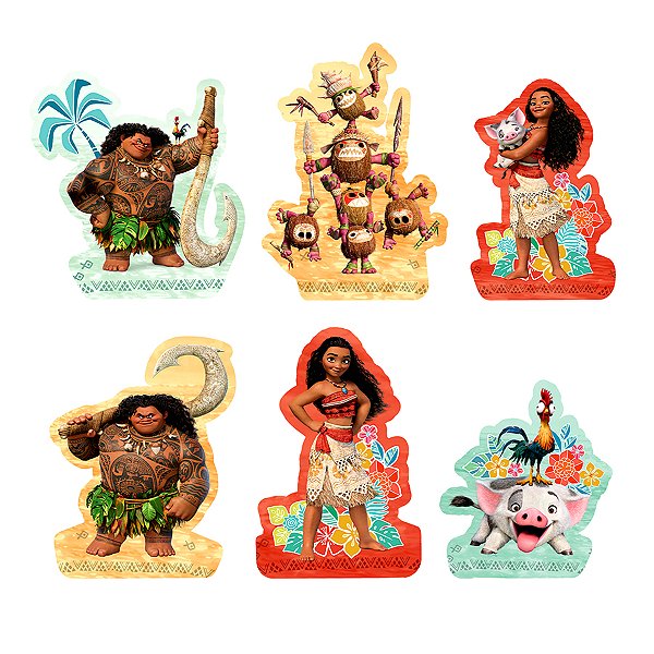 KIT Enfeites de Mesa Moana - 03x01 - Ref.307034 - 6 unidades - Disney Original - Rizzo
