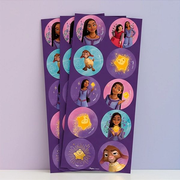 Adesivo Redondo - Wish - 3 unidades - Disney Original - Rizzo