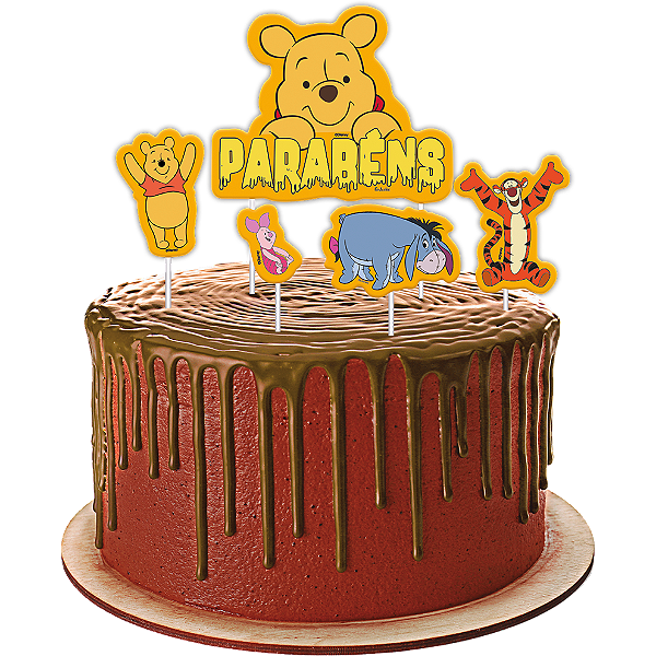 Topper para Bolo Festa Pooh e sua Turma- 05 Unidades - Disney Original - Rizzo Festas