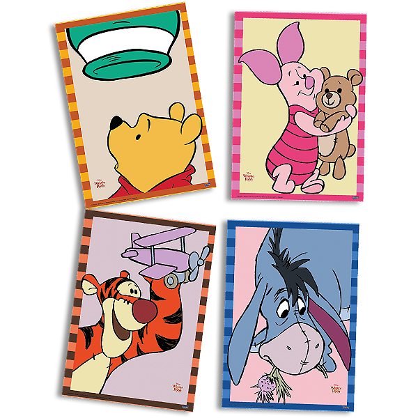 Quadro Decorativo Festa Festa Pooh e Sua Turma - 04 unidades - Disney Original - Rizzo