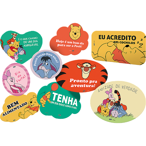 Kit Plaquinhas Divertidas Festa Pooh e Sua Turma - 09 unidades - Disney Original - Rizzo Festas
