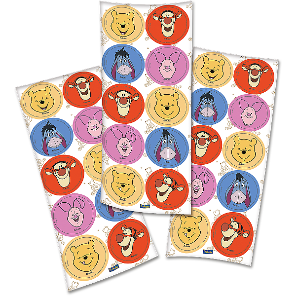 Adesivo Redondo Festa Pooh e Sua Turma - 30 unidades - Disney Original - Rizzo